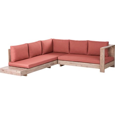 Conjunto esquinero de exterior izquierdo sofá y mesa auxiliar de madera de acacia certificada rojo Marettimo (1/5)
