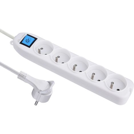 Bloc 5 prises avec interrupteur/fiche plate 1,5M, Blanc (1/5)