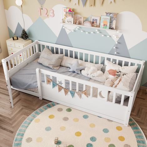MEUBLIV Cama infantil 90x190 cm blanca – con barrera de seguridad estrellada, sin colchón (1/5)