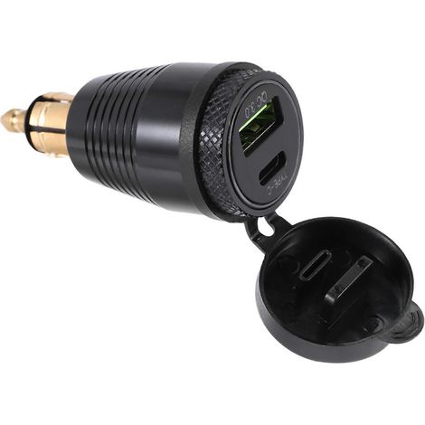 Caricabatterie impermeabile con interfaccia DIN per moto, caricatore USB QC3.0 e presa per adattatore di alimentazione Type-C da 30 W. (1/5)