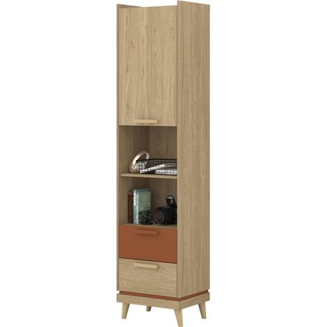Biblioteca NOKI – Rovere chiaro e moka – 1 porta + 2 cassetti stile scandinavo