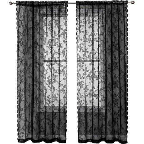 Tende trasparenti per finestra, 100x200 cm, nere, vintage, con ricami floreali e pizzo, confezione da 2 pezzi. (1/5)