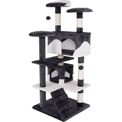lionto Kratzbaum Kletterbaum Katzenkratzbaum Katzenbaum Höhe 130 cm grau/weiß