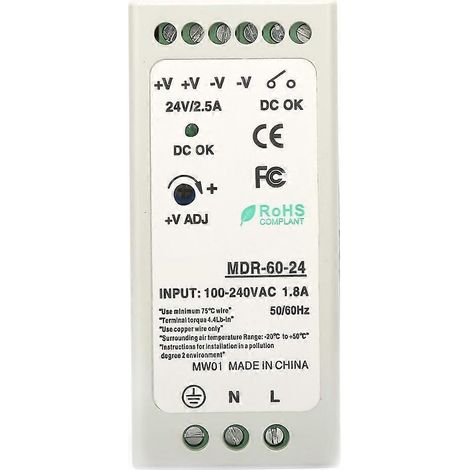 Industrielles 24-V-DC-Netzteil mit einem Ausgang, MDR-60-24