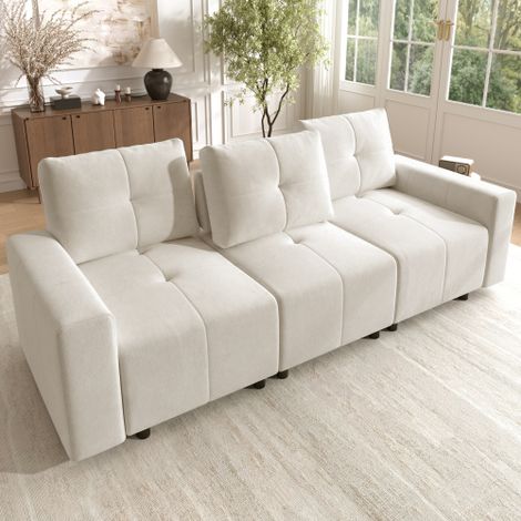 213 cm 3‑sitziges modulares Sofa zum Sitzen und Liegen, mit Schlaffunktion, großzügige Sitztiefe von bis zu 68 cm, verstellbare Sitztiefe, Chenille‑Stoff, kompaktes gerades Sofa
