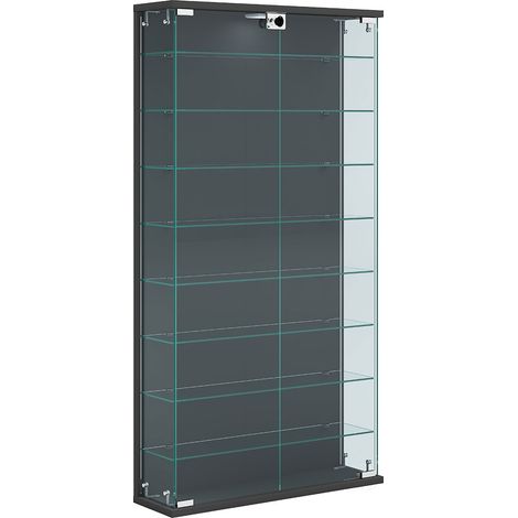 Ebuy24 – Vitrine d'affichage murale en verre 114x59x17 cm – 8 étagères réglables – Éclairage LED compatible – Verrouillable par 2 touches