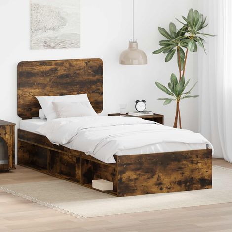 Bettrahmen Geräucherte Eiche 100 x 200 cm Massives Kiefernholz