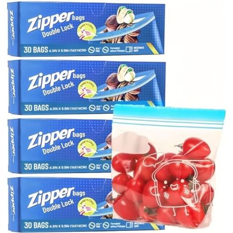 120 pièces Sacs de congélation alimentaire, petits sacs zip double scellage réutilisables, sacs à sandwich robustes à fond large pour fruits, légumes, viande, soupes, snacks (bleu, 16 cm x 14 cm) (1/5)