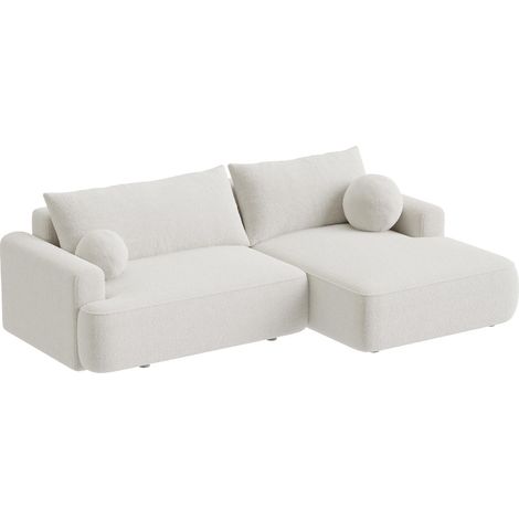 ANAIS - Canapé d'angle convertible en tissu bouclette beige - Angle droit (1/5)