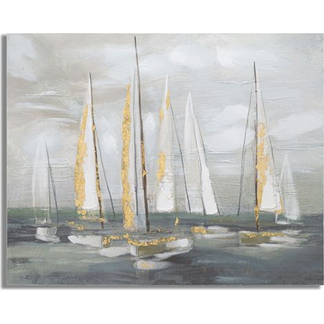 Gemälde auf Leinwand, goldenes Boot, 100 x 2,8 x 80 cm (1/5)