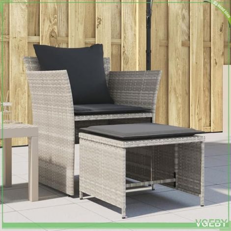 Chaise de jardin - FAFEICY - 368621 - Résine tressée gris clair - Avec repose-pied - Coussins rembourrés (1/5)