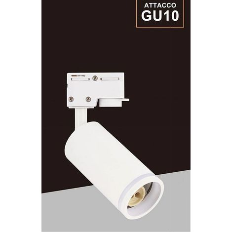 TrAdE Shop Traesio - Lampada Portafaretto Cilindrico Per Binario Monofase Orientabile Attacco Gu10 194c - Bianco (1/5)