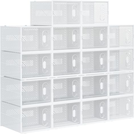 Meuble à Chaussures Modulable 18 Cubes Empilables en Plastique PP Transparent Rangement Gain de Place 28 x 36 x 21 cm (1/5)