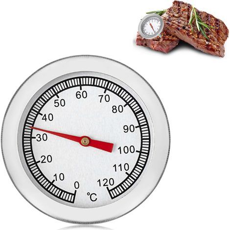 Bimetall-Grillthermometer aus Edelstahl, analog, 0–120 °C, zur Messung der Temperatur von Grills, Smokern und Backöfen, Ø 52 x H 58 mm, Grillzubehör (1/5)