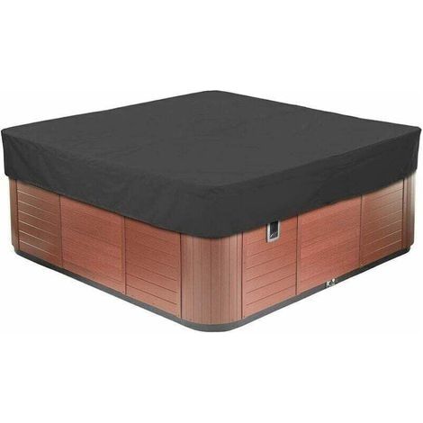 Garten-Whirlpool-Abdeckung, quadratisch, 210D Oxford-Gewebe, staubdicht, UV-beständig, mehrere Größen zur Auswahl, Schwarz, 231 x 231 x 30 cm (1/4)