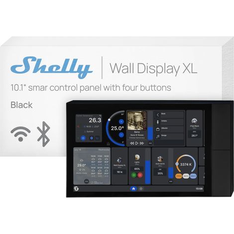 Affiche murale Shelly XL noire – Panneau de commande intelligent Wi-Fi – Thermostat intégré – Relais 5A – Conducteur neutre nécessaire