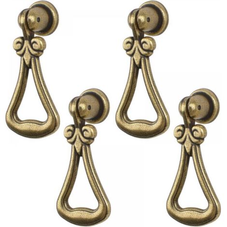 [NON UTILIZZATO] Set di 4 maniglie a sospensione vintage in lega di zinco con anello triangolare verde bronzo per armadi, credenze, cassetti, porte e mobili decorativi.
