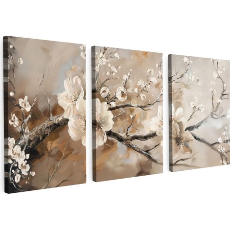 CUADRO EN LIENZO Blossom - Beige - Abstracto - Flores Tríptico Set de 3 240x120