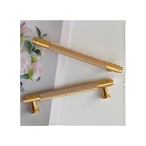 (Gebürstetes Gold) Set mit 2 modernen goldenen Schrankgriffen, 128 mm Lochabstand, Vintage-Griffe für Küchenschränke, Kommoden und Kleiderschränke (1/5)