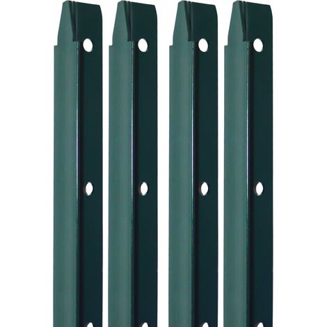 Lot de 4 piquets de fixation en T pour grillage, clôture de jardin, Acier plastifié - 2,25 m - Vert - Linxor