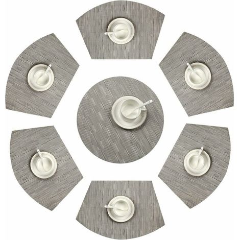 Lot de 7 Set de Table en Forme de Coin 1 Rond Central en Vinyle Lavable résistant à la Chaleur Tapis de Table(Gris argenté)-Fei Yu (1/4)