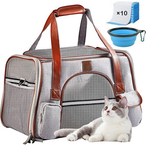 Sac de transport pliable et respirant pour chat et chien, avec matelas à langer et gamelle inclus. (1/5)