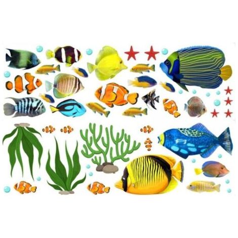 Ein Set tropischer Fisch-Wandaufkleber, abnehmbare Wanddekoraufkleber für Wohnzimmer, Badezimmer, Kinderzimmer