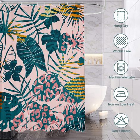 Rideau de douche motif feuilles et plantes vertes, polyester imperméable, 180x180 cm (1/5)