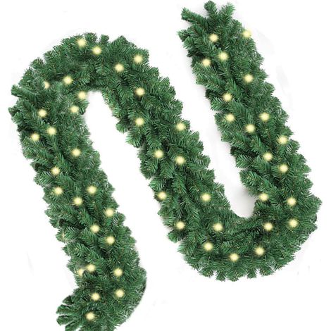 Wolketon Weihnachtsgirlande - 5m mit 100 LED - mit Lichterkette - warmweiß - Out/Indoor - Tannengirlande