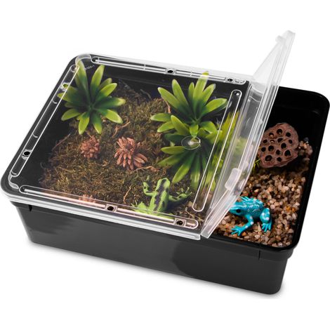 Terrario de plástico para reptiles y anfibios, color negro, 25 x 19 x 7,5 cm. (1/5)