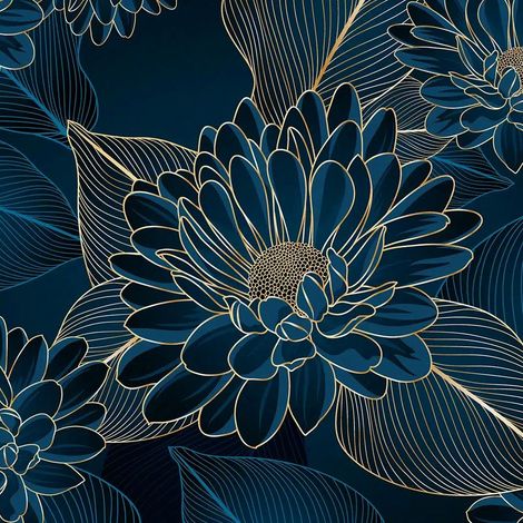 papier peint panoramique fleurs bleu et or - Sanders & Sanders (1/5)