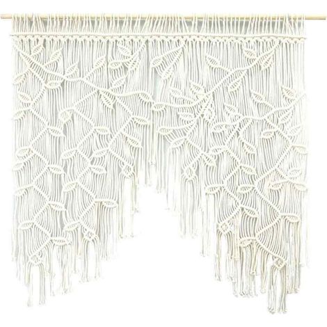 Rideau en macramé Bohème - Coton fait main - 100x100 cm - Pour chambre ou toile de fond de mariage - Sans bâton en bois - Blanc (1/5)