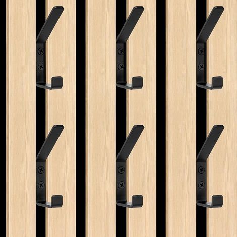 Pack of 6 Coat Hooks for Acoustic Wall Panel, 13 mm Wide Double Hook for Wooden Wall Panel, 10 kg Rack, Black Metal Materials (1/5)