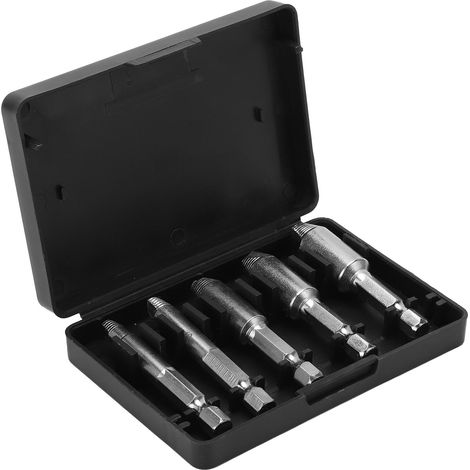 Lot de 5 extracteurs de vis cassées, dévisseur universel à taraud, retire-vis pour vis abîmées, outil de retrait de vis inversées, kit de démontage intérieur (1/5)