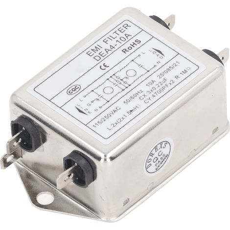 Filtre anti-parasites EMI monophasé, purificateur audio CA 115 V/250 V 50/60 Hz 10 A (type puce) (1/5)