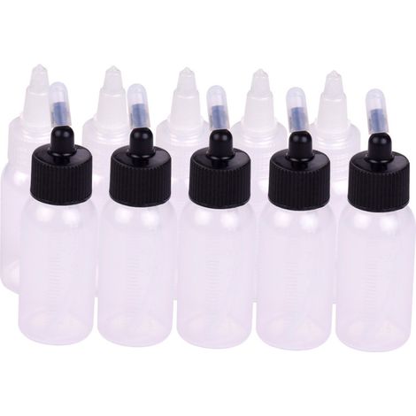 Packung mit 10 x 35 ml (1,2 oz) Airbrush-Farbfläschchen mit Skala und Aufbewahrungsflaschen für Doppelsaug-Airbrushes. Airbrush-Zubehör. (1/5)