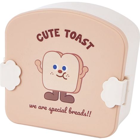 Boîte à Bento pour enfants, séparateur d'apparence de dessin animé, conteneur de nourriture, stockage de déjeuner Portable à l'école, couvercle à motif de Toast kaki (1/5)
