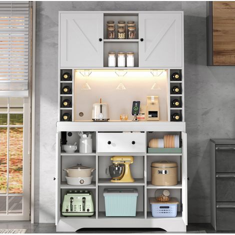 Credenza alta 105x40x180 cm in legno bianco, con LED e vano portaoggetti FloraGrace (1/5)