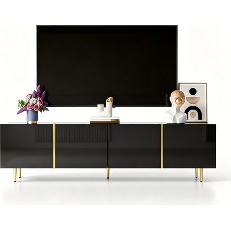 Meuble TV moderne noir brillant,de 170 cm,portes et tiroirs,en mdf,pour televiseur,170 x 35 x 46 cm (1/5)