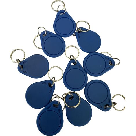 Badge RFID 4K - Lot de 10 - ABS Bleu - 13,56 MHz - Contrôle d'accès - Avec Anneau