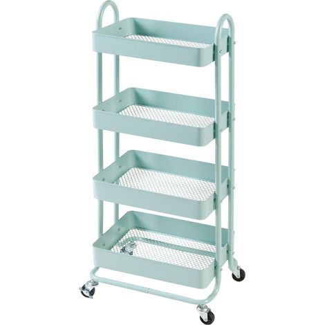Chariot de service desserte cuisine salon meuble de rangement à 4 paniers acier 104 x 46 x 35 cm vert menthe (1/4)