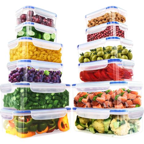 24 pièces de boîtes alimentaires hermétiques en plastique sans BPA avec couvercles, boîtes lunch,ensemble empilable pour la préparation des repas et les voyages,Bleu (12 boîtes, 12 couvercles) (1/5)