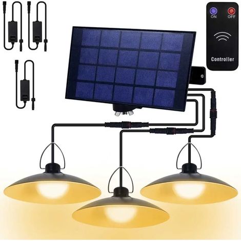 Lampe solaire d'extérieur suspendue avec télécommande, étanche IP65, LED, 3 lampes
