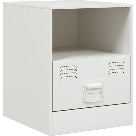Mesita de noche con cajón y compartimento abierto 34,5 x 39 x 44 cm acero blanco DEC033290