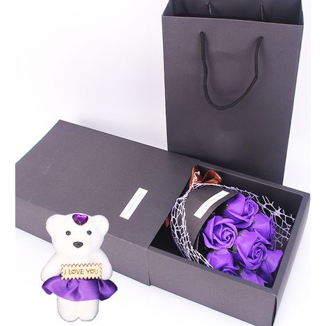 Coffret Cadeau 7 Roses Rouges en Savon avec Ours en Peluche pour Saint-Valentin, Anniversaire, Fête et Anniversaire de Mariage (1/5)