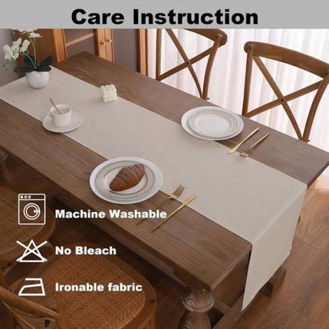 Chemin de table lin-polyester 200×30 cm - Beige, lavable, décoration de Noël et table de repas