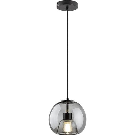 Lampe suspendue camée E27 1x max.40W Métal noir, verre teinté H: 100 cm Ø20cm dimmable (1/5)