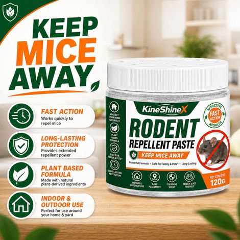 KineShineX rodent repellent 120g, suitable for indoor and outdoor use in houses, garages, warehouses, and basements. (1/4)