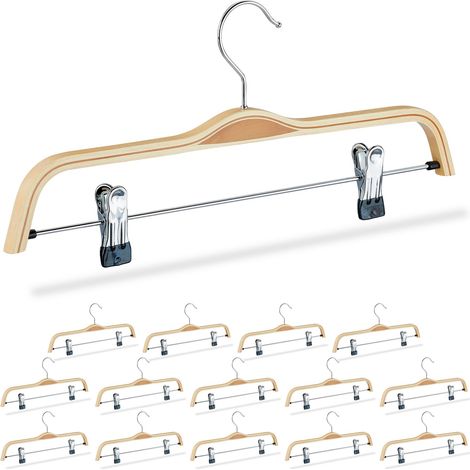 Pack de 15 Perchas Ropa con Pinzas, Madera y Metal, Beige, 17 x 37,5 x 2,5 cm