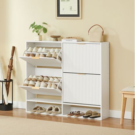 Meuble chaussures 120 x 24 x 102 cm blanc avec étagères réglables et anti-basculement DESVIAE (1/5)